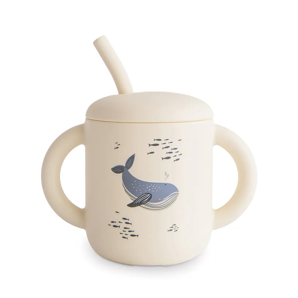 Mushie silikone træningskop med sugerør