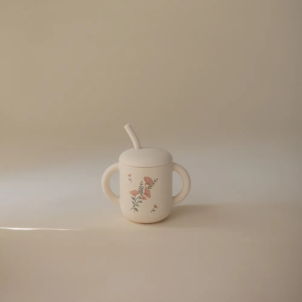 Mushie silikone træningskop med sugerør